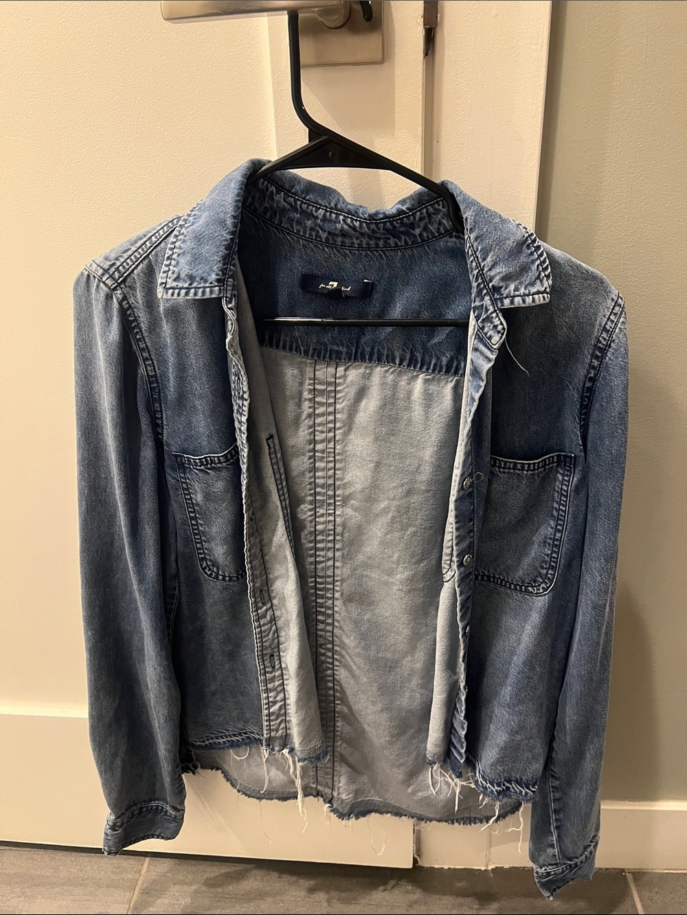 7 For All Mankind Light Blue Denim Jacket with Raw Hem
